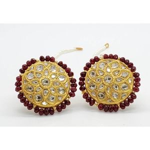 22KT Gold Kundan Polki Earrings 43 mm